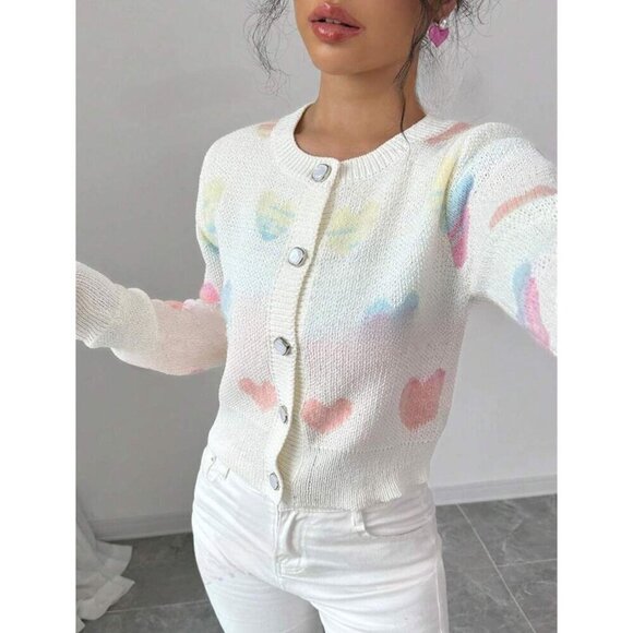 Beautiful Heart Print Knit Slim Cardigan - Picture 5 of 6